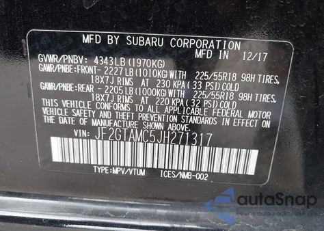 2018 Subaru Crosstrek 2.0I Limited из США, поврежденный, VIN JF2GTAMC5JH271317